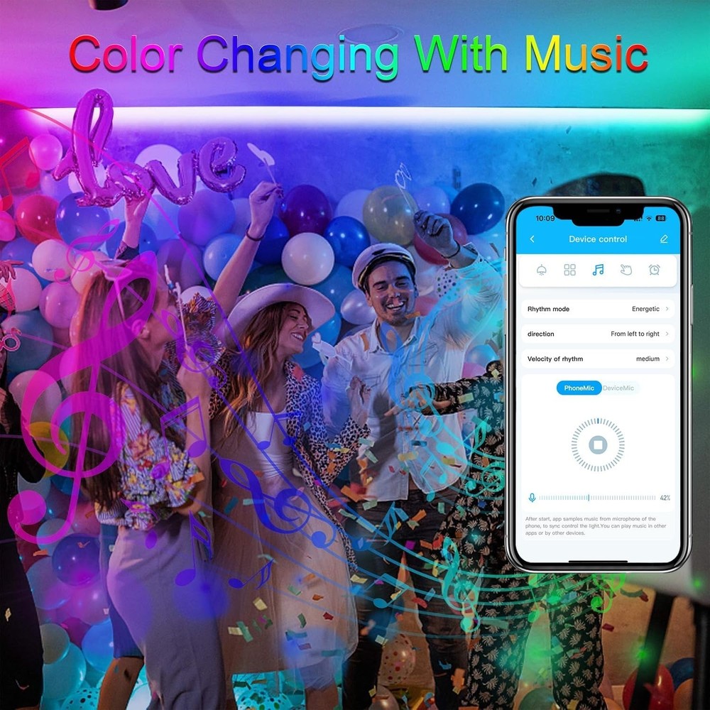 Flexible 100 FT RGB LED Strip Lights - Easy Install, Music Sync & Smart Control