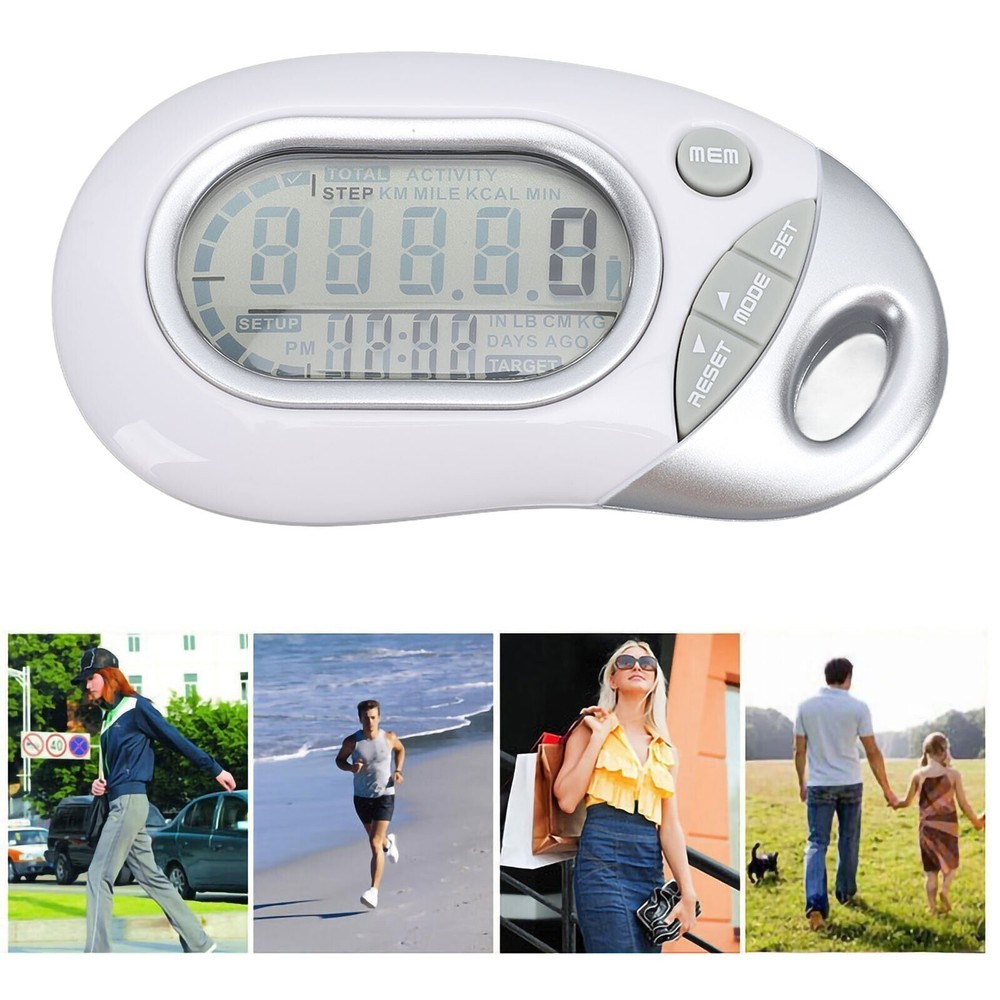 Walking Pedometer Electronic 3D Sensor High Accuracy White Step Counter