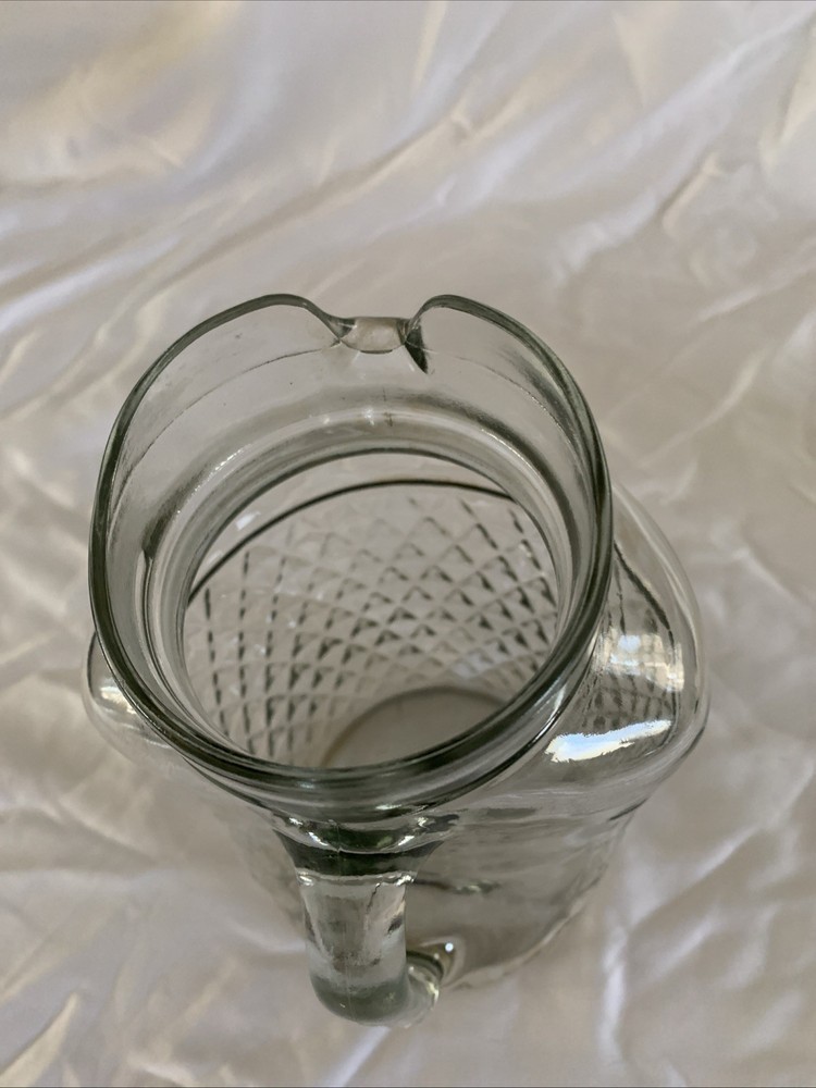 Vintage Refrigerator Juice Pitcher Diamond Pattern Glass 9 Inch Marked 14