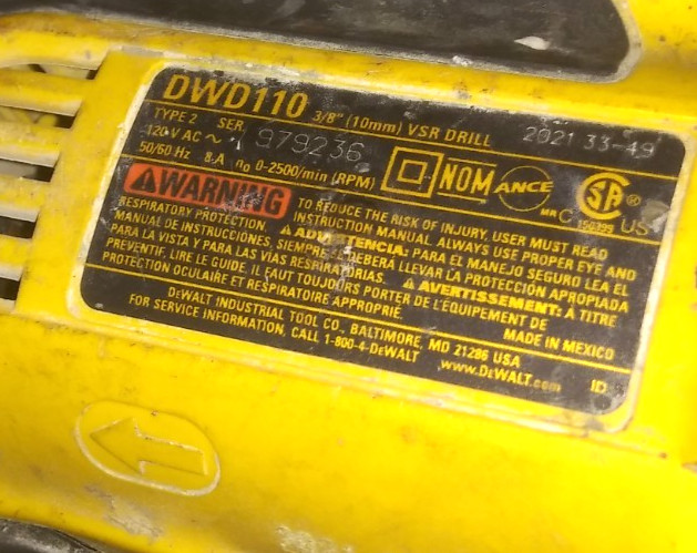 DeWalt DWD110 3/8” Corded Drill – Variable Speed Reversible – TESTED