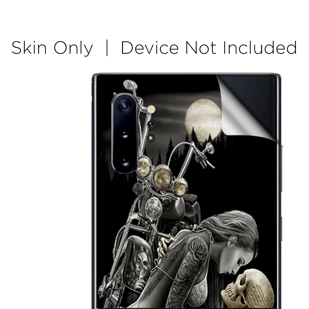 Skins Decal Wrap for Samsung Note 10 Plus Biker skeleton full moon tattoo