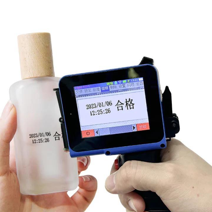 Mini handheld inkjet printer prints expiration date, batch number text