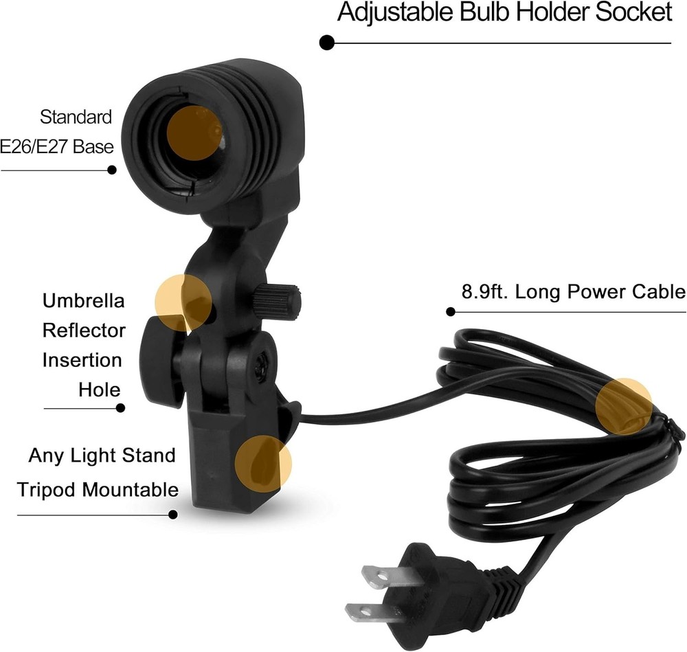 Compact Light Bulb Stand with Umbrella Support for Pro Studio Lighting - 2 Pack