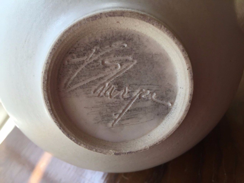 Sharpe signed studio pottery white teapot with lily decoration