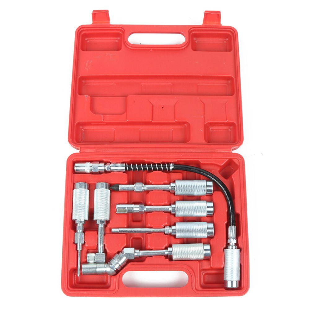 ✅7PC Grease Gun / Lube Accessory Kit & Adaptor Nozzle Set In Storage Case