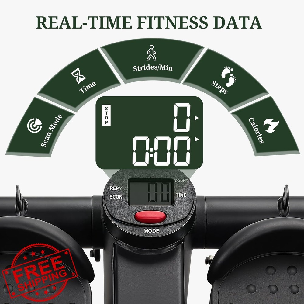 Mini Stair Stepper Exercise Machine Resistance Bands LCD Black