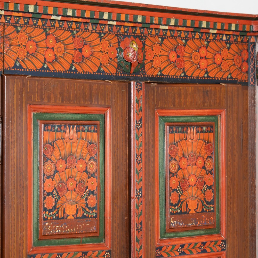 19th-Century Original Red Painted Hungarian Armoire