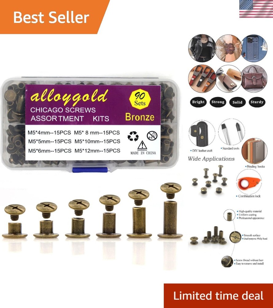 90-Piece Leather Rivet Kit with 6 Sizes M5 Assorted for DIY Crafts & Bookbinding