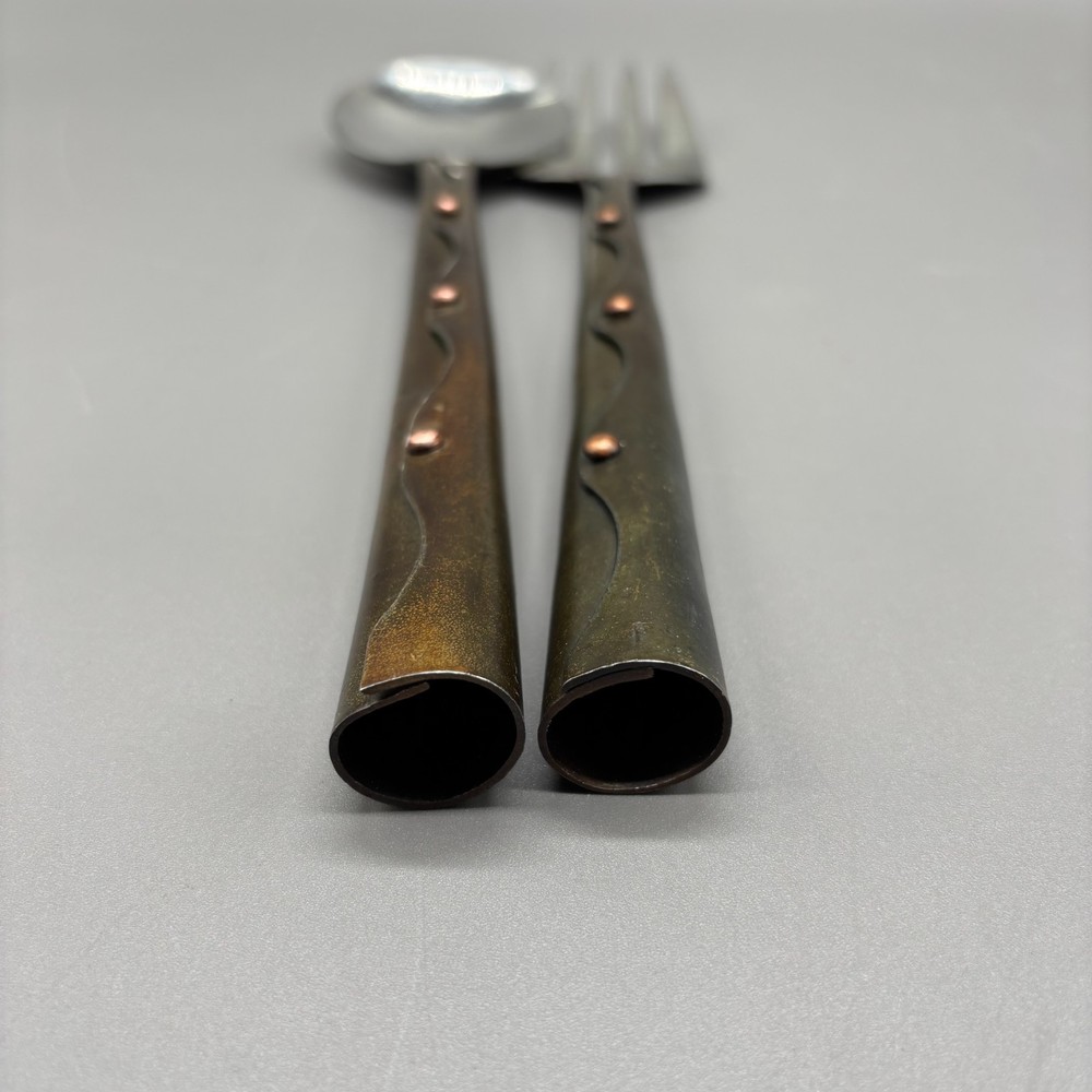 Handmade Metal Salad Servers Riveted Handle Serving Spoon Fork Artisan Set