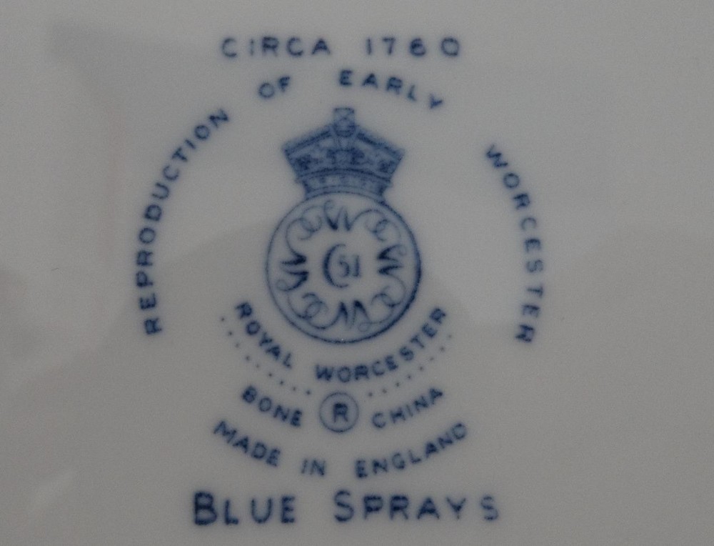 Royal Worcester BLUE SPRAYS Pattern Swirl Rim version 7 Piece Place Setting