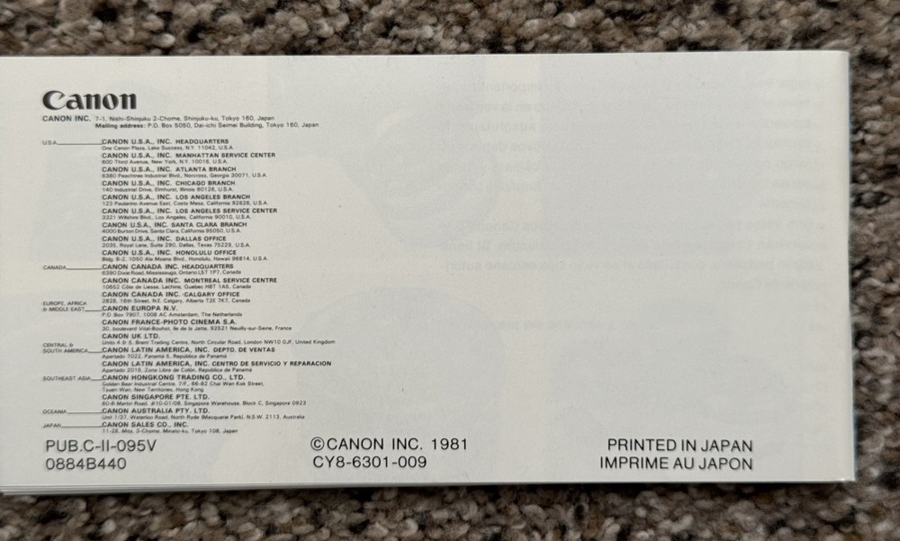 Mint Canon FD Lenses Instructions (EN) Brochure Multi Language. 1981