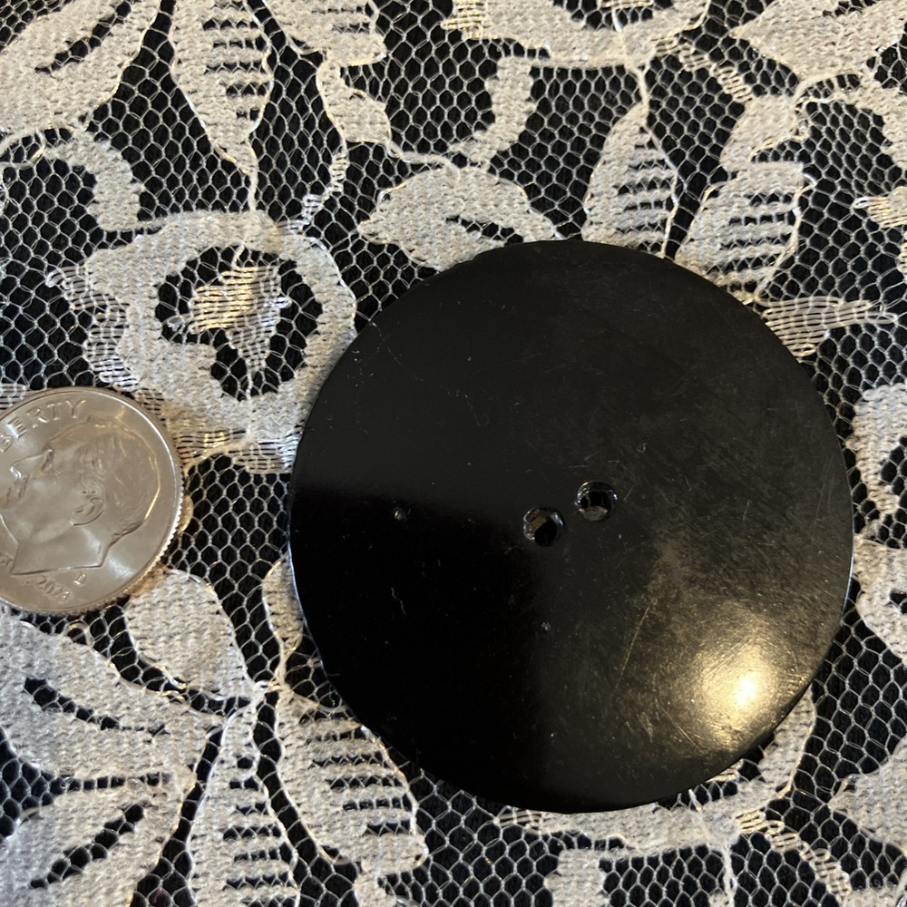 Vintage Large 1940-50s Coat Button 1 & 5/8" Olive/Black Patterned Plastic