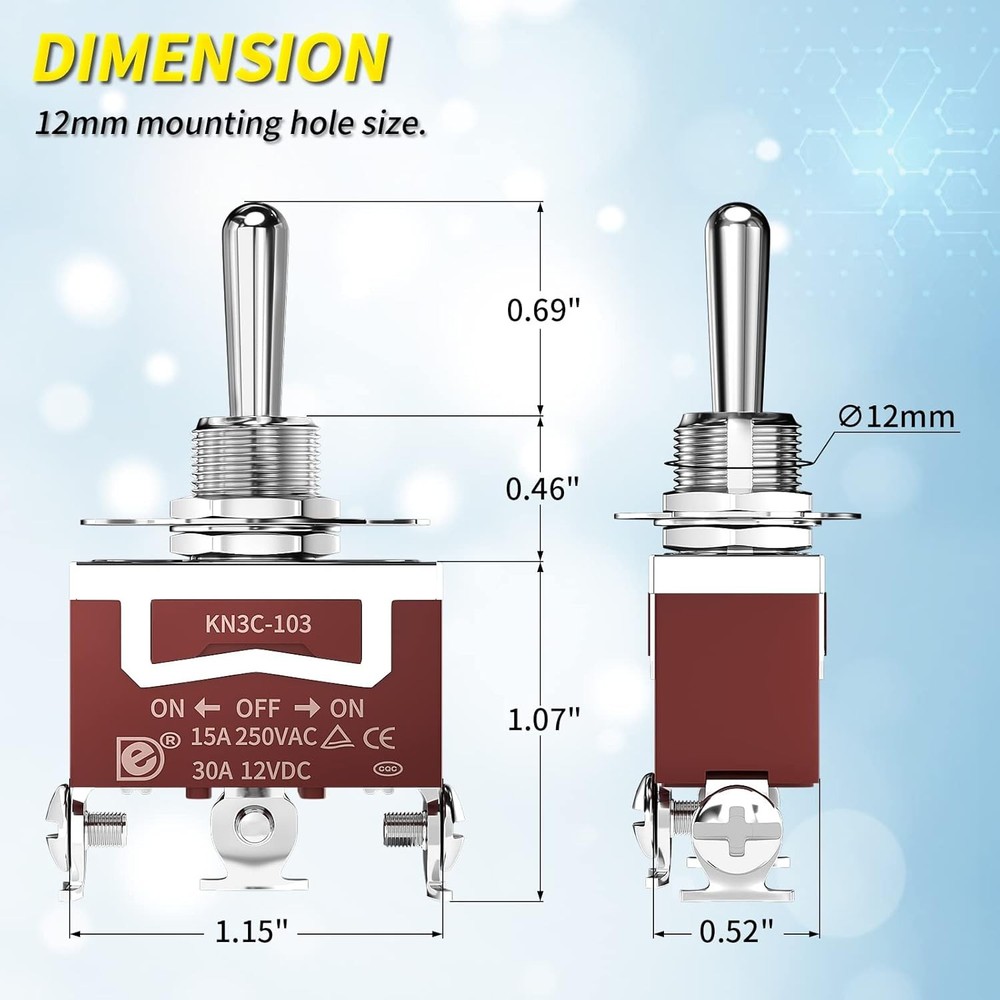 12V Toggle Switch 3 Pack SPDT Waterproof
