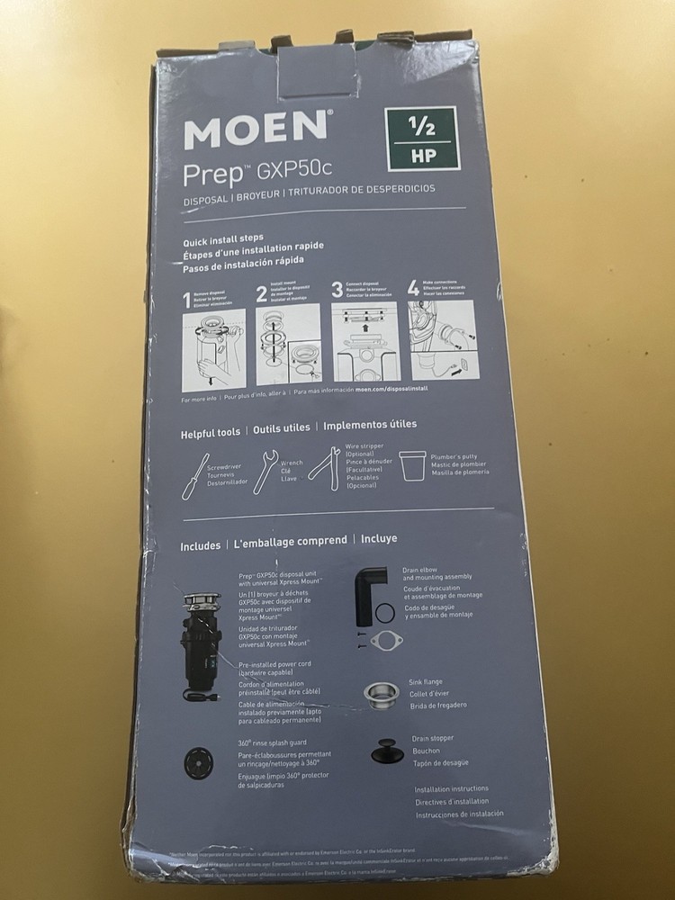 Moen GXP50C 1/2HP Continuous Feed Garbage Disposal New