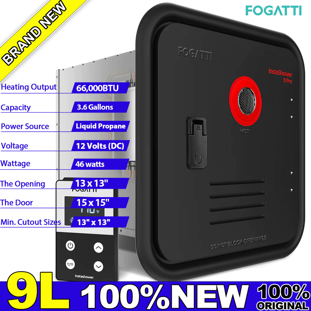 FOGATTI RV Tankless Water Heater Propane 3.6 GPM 66000 BTU +15"x15" Black Door