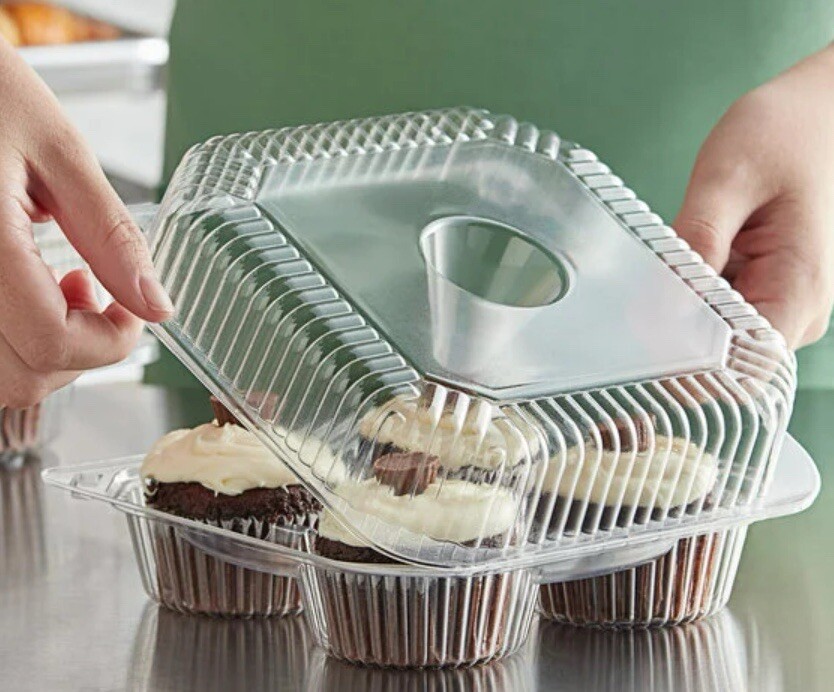 12 Pack 4 Compartment Jumbo Cupcake Container,Cupcake Carrier Transparent Hinged