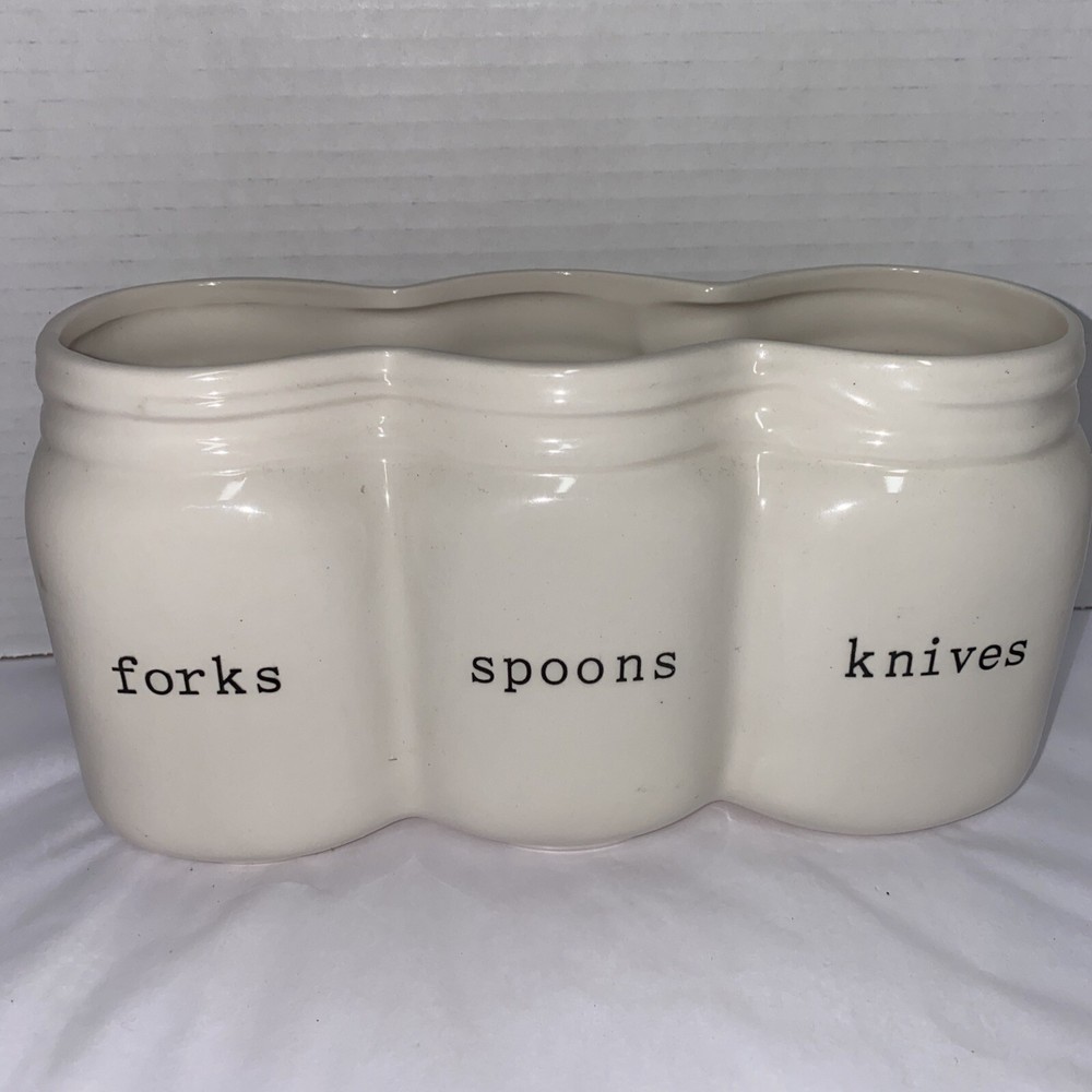 White & Black Three-Section Jar Utensil Caddy