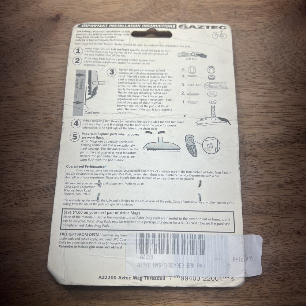 DELTA AZTEC Mag Brake Pads Threaded Shoes