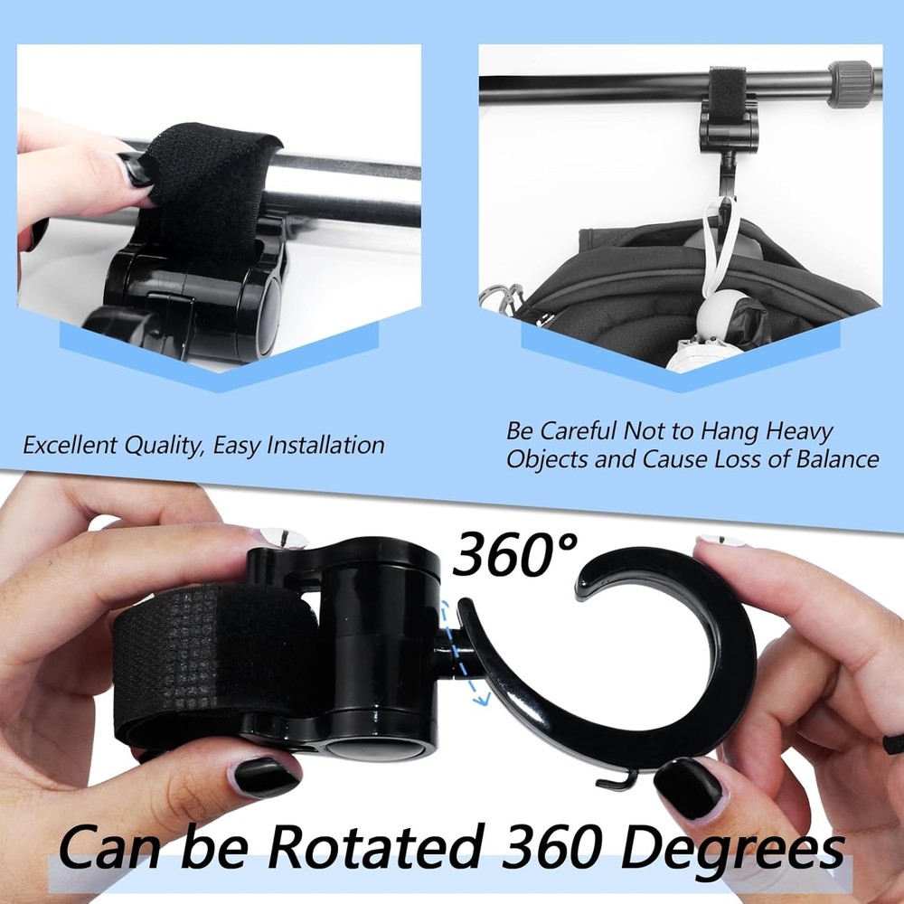 Stroller Hooks Hanging 360 Rotation 4 Pack