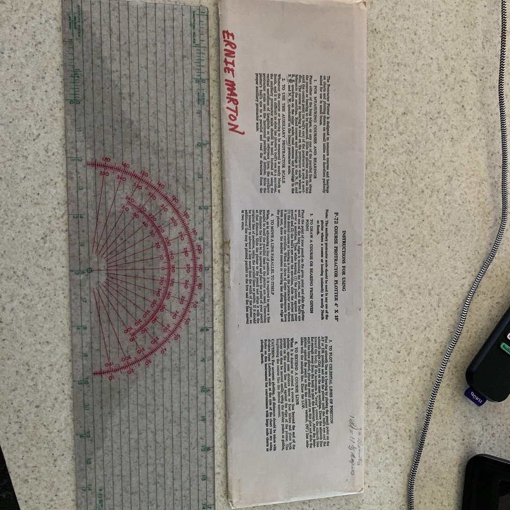 Vintage P-72 course protractor plotter 4" x 15" with instructions