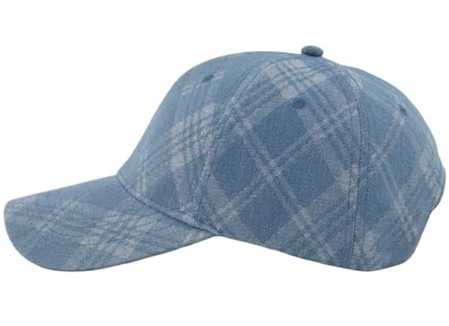 Unstructured Distressed Baseabll Cap Medium-Large Blue（plaid/Soft Structure）