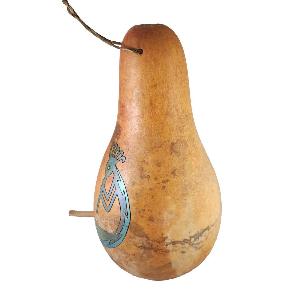 Hand Painted Signed Kokopelli Hanging Gourd Birdhouse