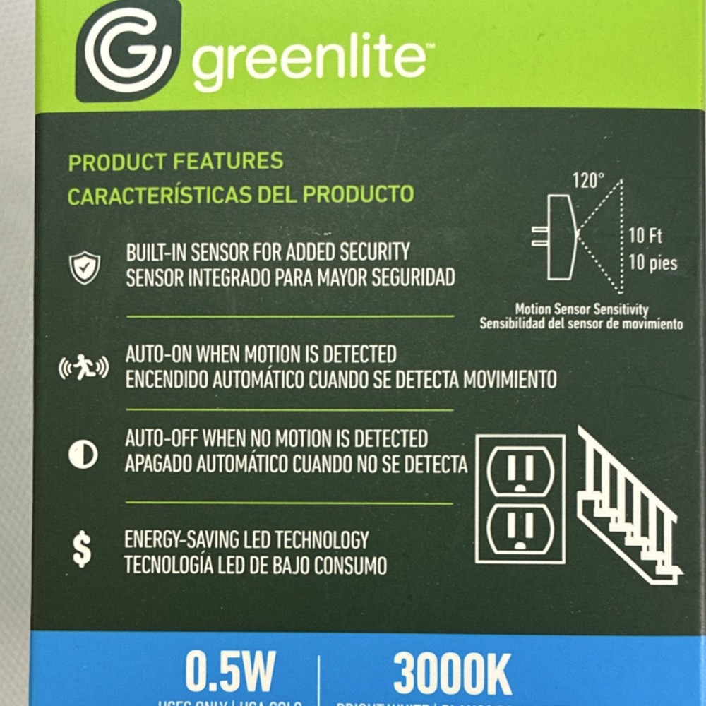 4-Pack Greenlite LED Motion Sensor Night Light Plug-In Auto - NEW