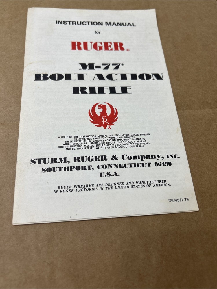 1977 RUGER M - 77  BOLT ACTION RIFLE MANUAL