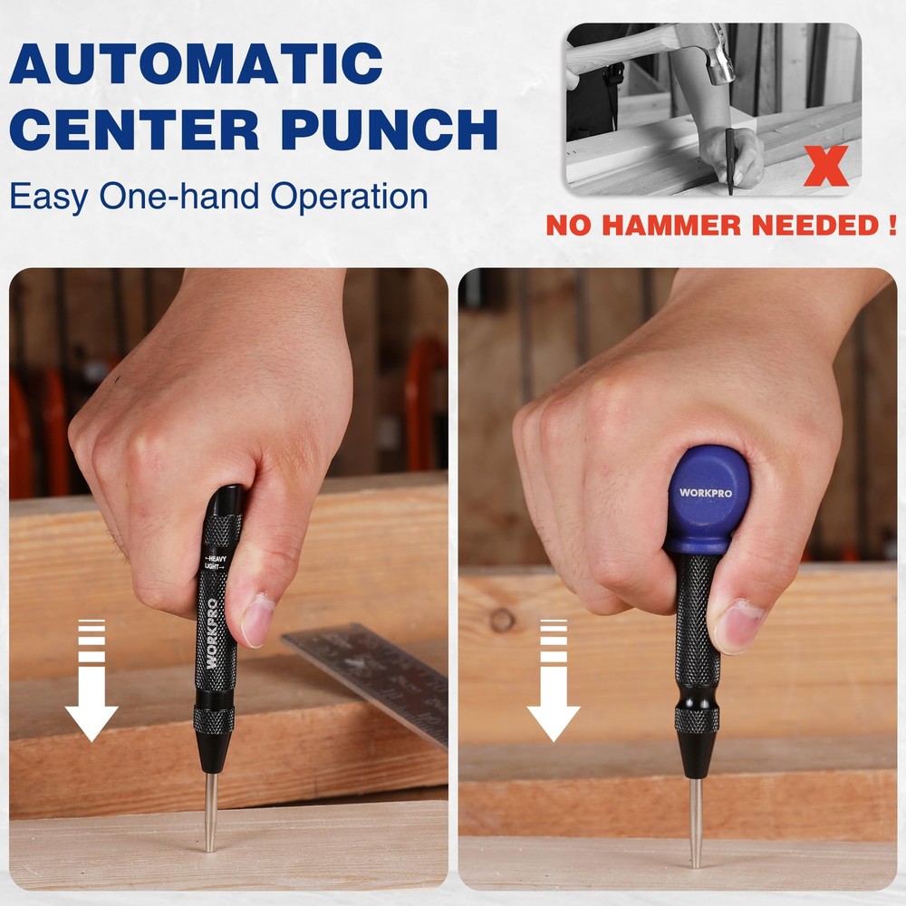 WORKPRO 2PCS Automatic Center Punch Adjustable Spring Loaded Center Punch USA
