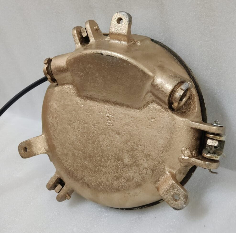 Vintage original Brass Cage&Iron Base Bulkhead passageway Light 2PC.