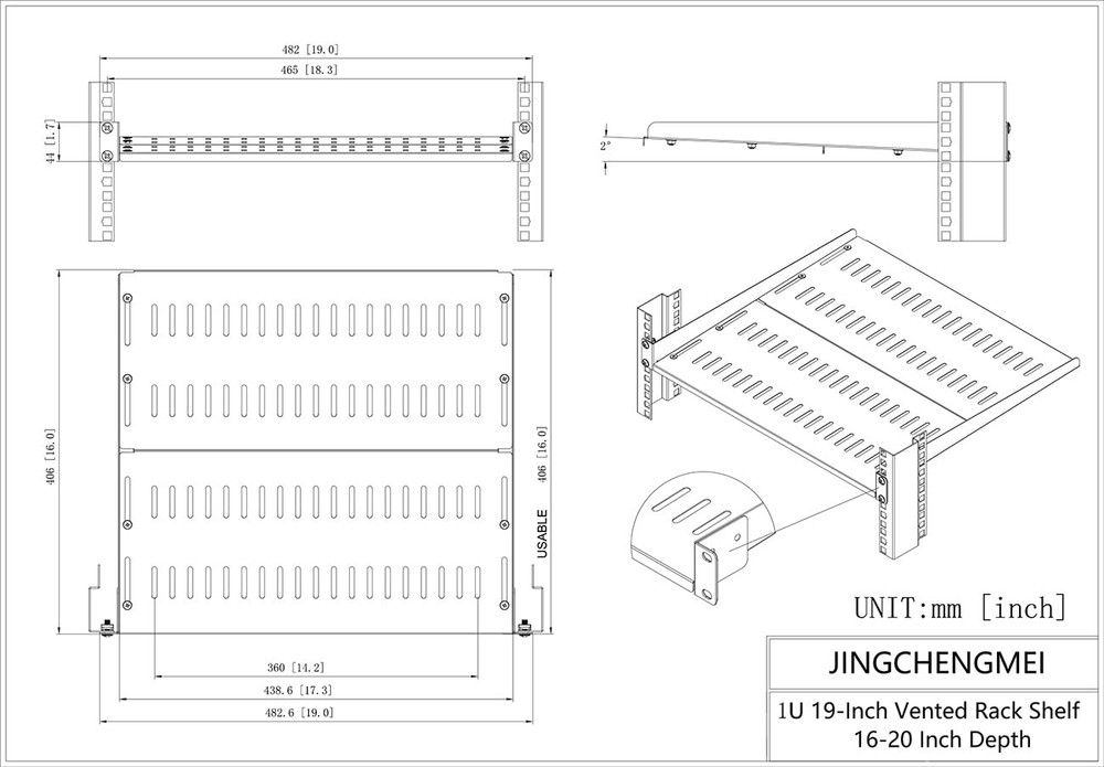 1U Server Rack Shelf, Universal Vented Rack Mount Cantilever Tray Deep Adjust...
