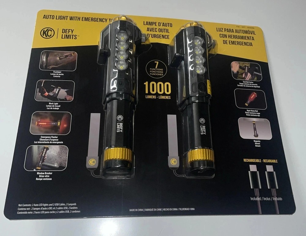 KC AutoLight 2 Pack 1000LM Emergency Flashlight Tool Magnetic Base Rechargeable