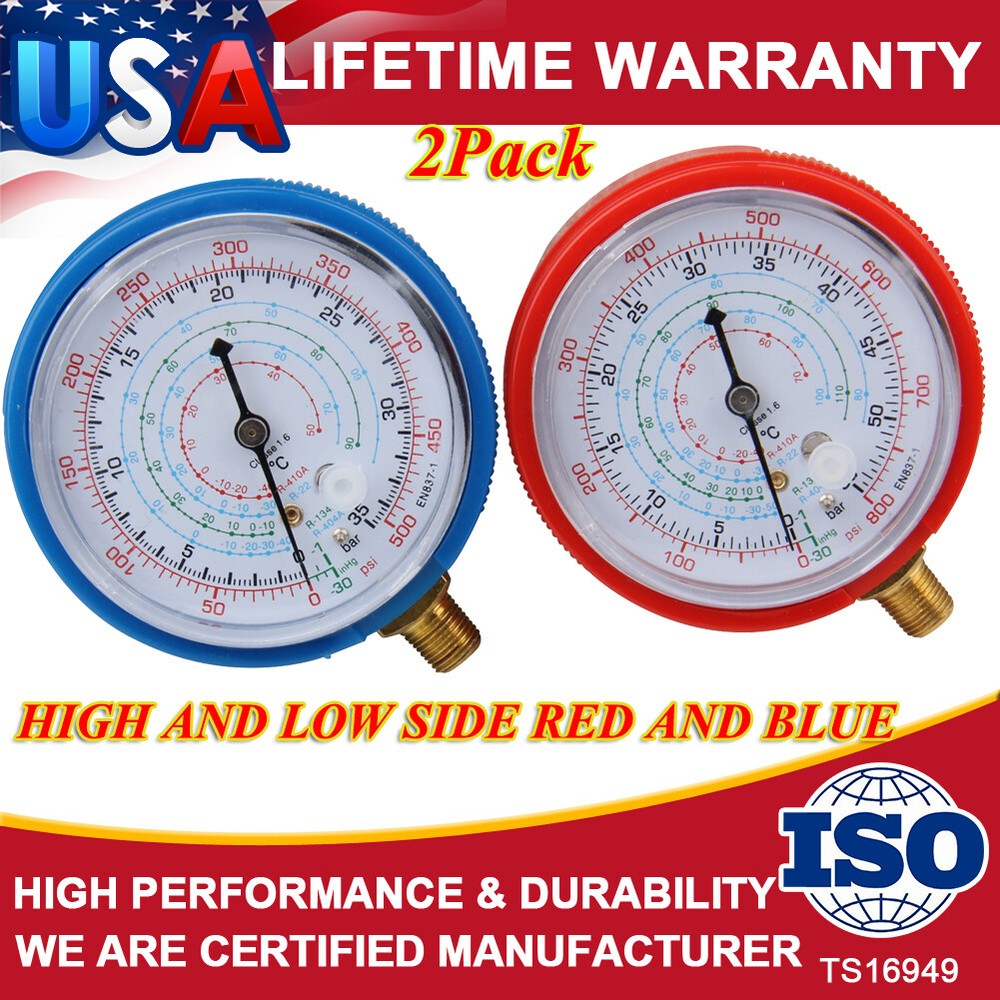 2X REPLACEMENT MANIFOLD GAUGES HIGH AND LOW SIDE RED AND BLUE