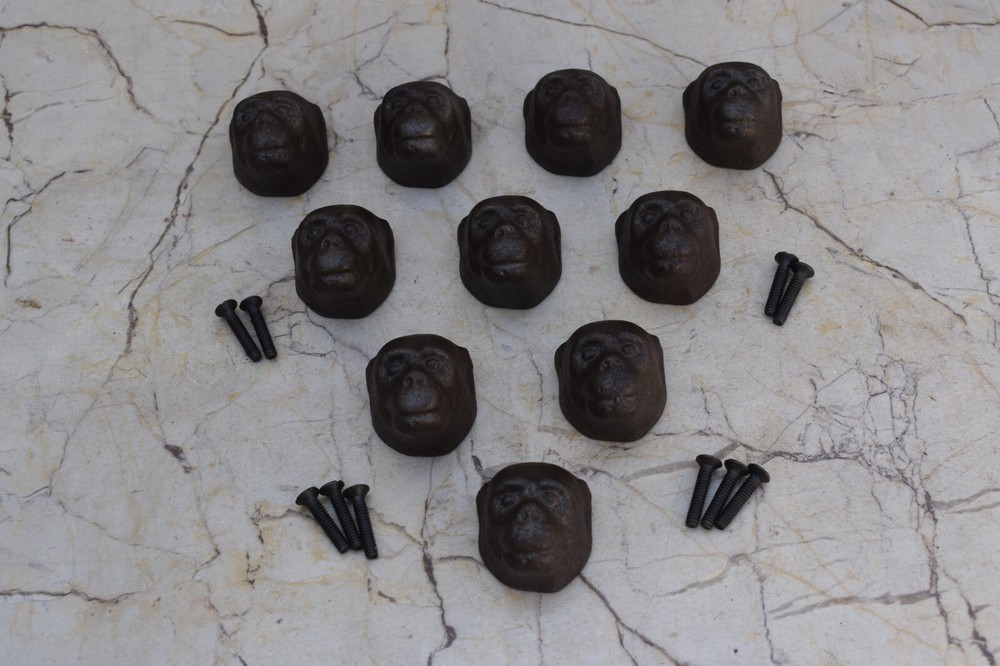 Vintage Cast Iron Monkey Face Shape Pulls Drawer Cabinet Door Handle Knob 10 pcs