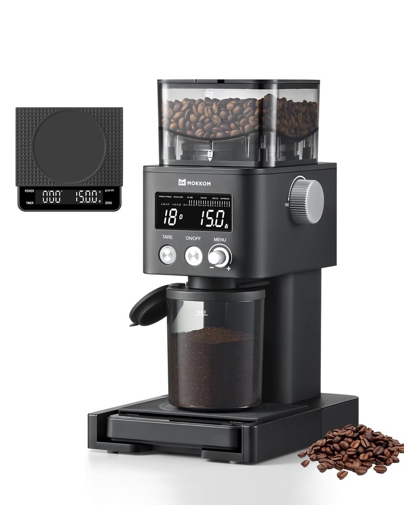 MOKKOM Coffee Grinder with Removable Coffee Scale via Bluetooth Connectivity