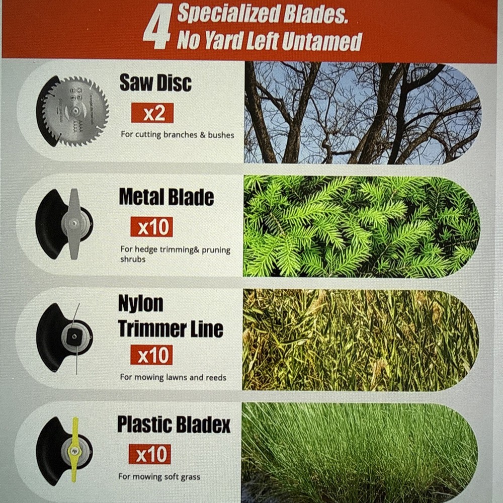 Electric Cordless Weed Wacker, 2x 21V Battery, Wheels, Fast Charge, Stringless