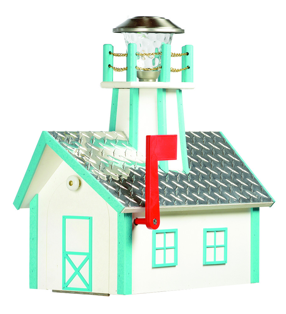 Amish-Made Poly Solar Lighthouse Mailboxes with Aluminum Diamond-Plated Roofs