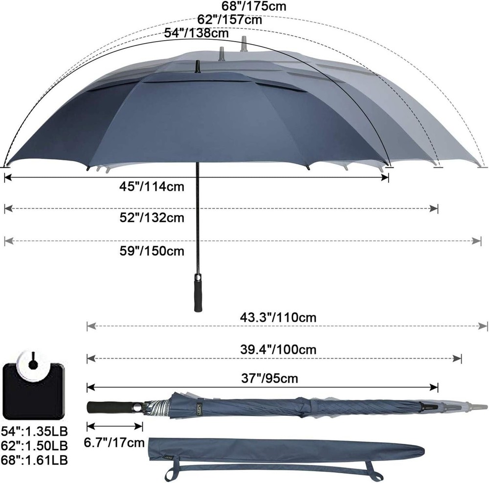 54/62/68 Inch Extra Large Windproof Golf Umbrella UV Protection Automatic Ope...