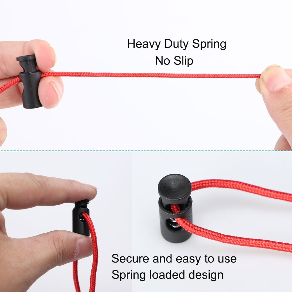20pcs Plastic Cord Lock Stoppers Spring Toggle Ends Fastener Organizer Black