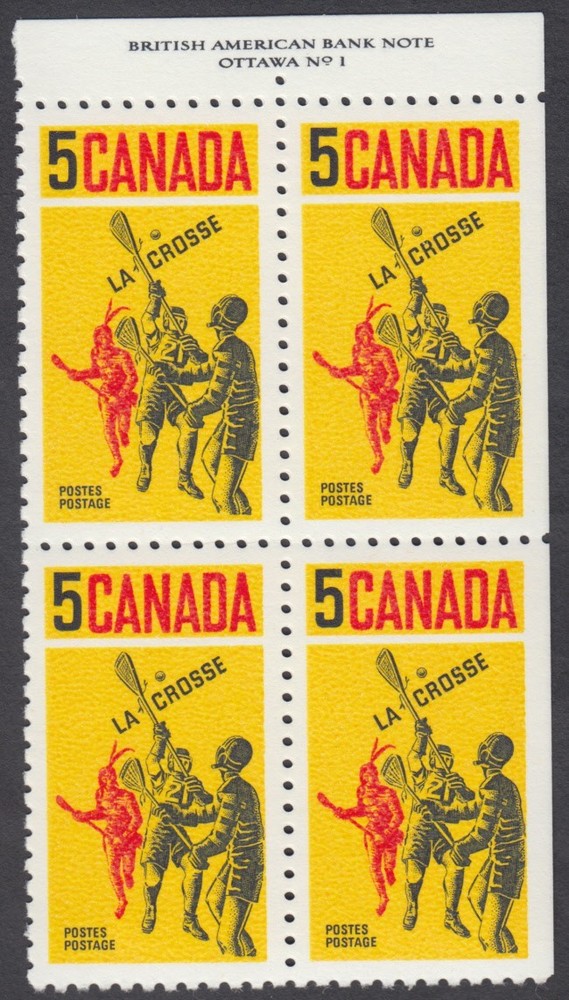 Canada -  #483 Lacrosse Plate Block - MNH
