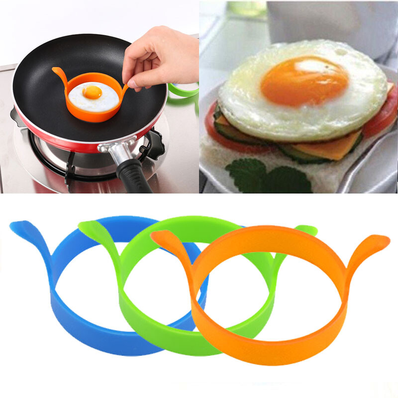 2x Non Stick Silicone Round Shaped Fried Egg Rings Pancake Mold Ring w/ Handle