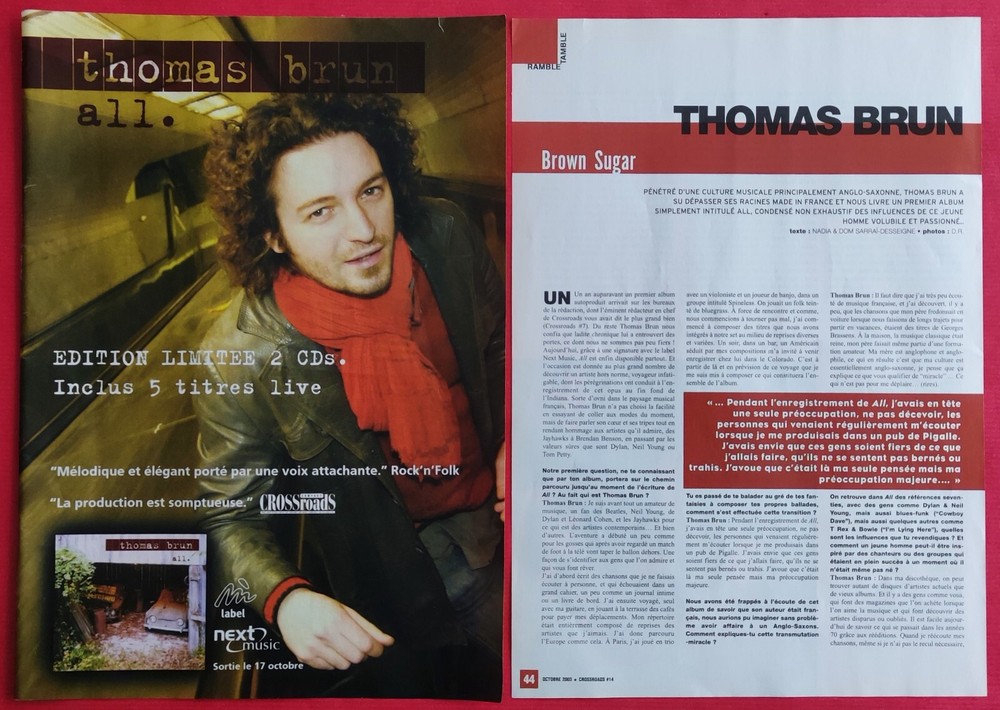 Press article: THOMAS BRUN - October 2003 4 pages