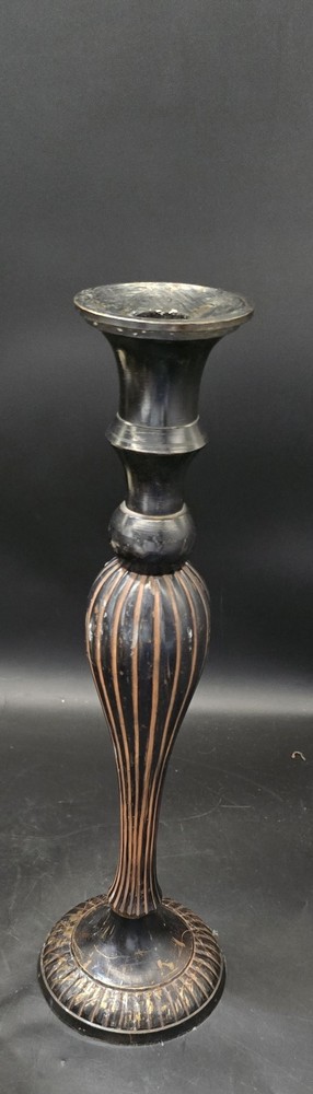 Tall Solid Candle Golder Striped Brown & Black 13.5"