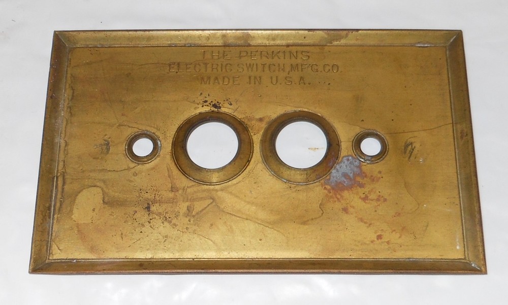 Vintage Perkins Push Button Light Switch Single Brass 4.5" H x 2.75" W