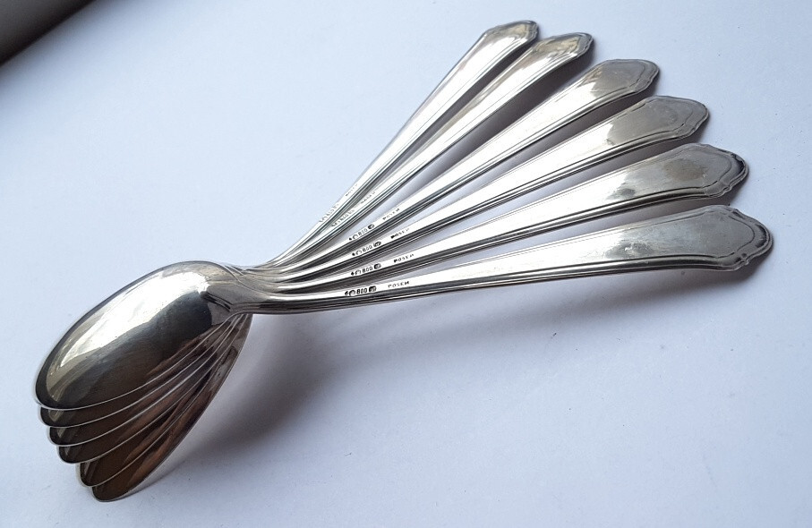 Set, 6 Spoons, LASARUS POSEN, 800 Silver K775