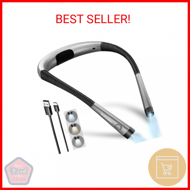 Glocusent Book Light, 3-Color & 6-Brightness Reading Light, Bendable Neck Light,