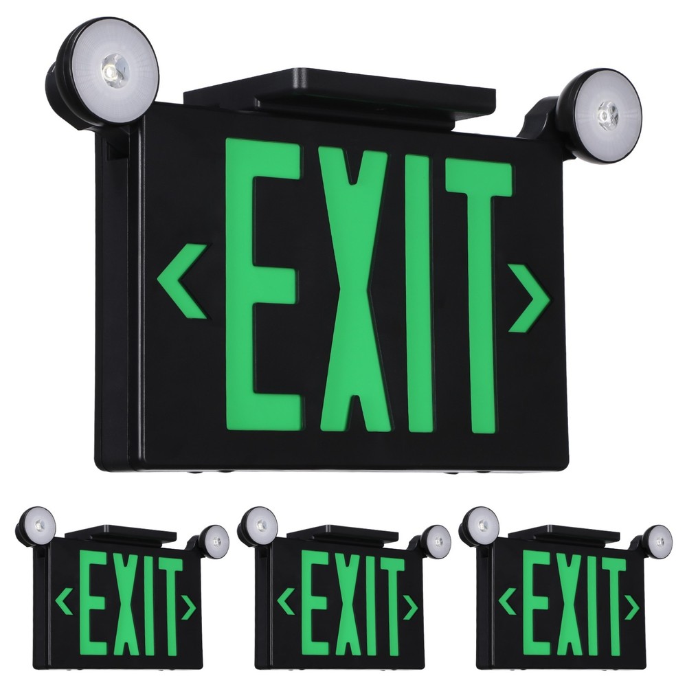4 Pack Green LED Exit Sign Emergency Lights, Two Adjustable Head, Black