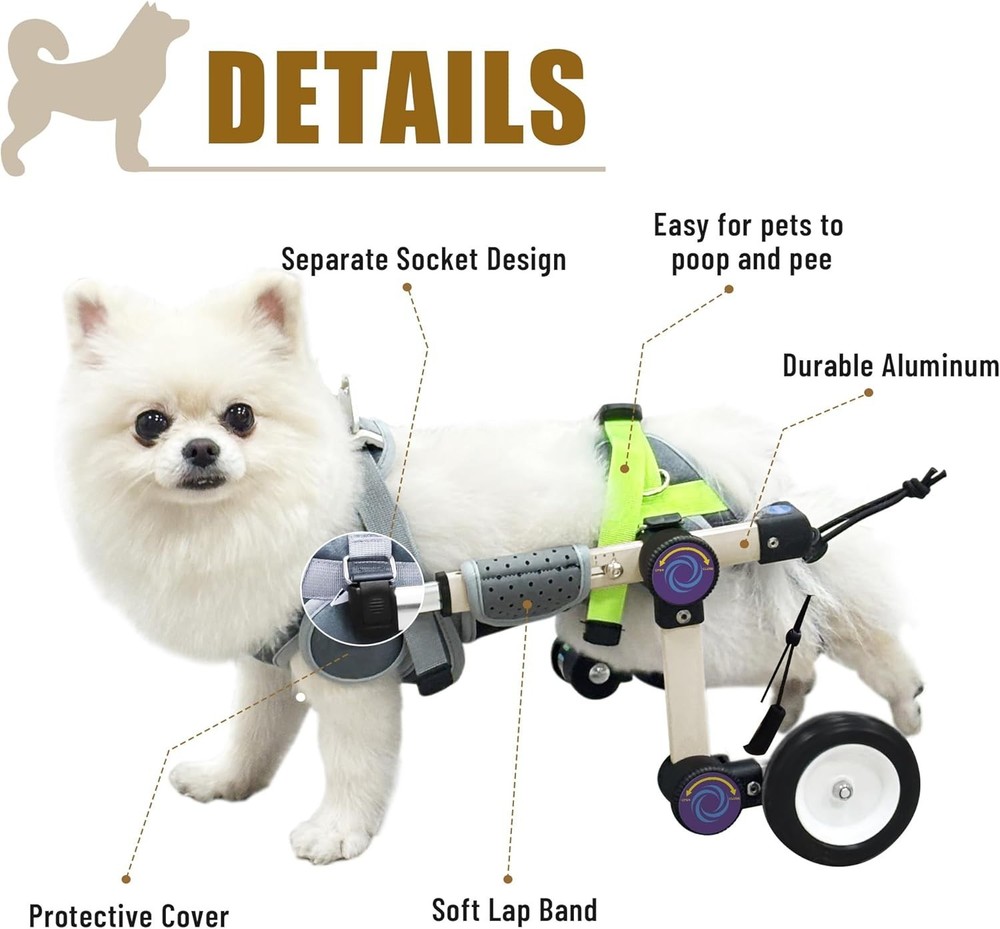 Adjustable Dog Wheelchair for Back Legs Mobility Support - Lightweight - Small