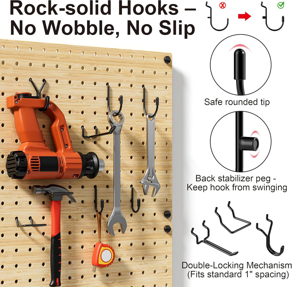 Bamboo Peg Board, Eco-Friendly Pegboard Organizer Set with 35 Hooks – Wall Mount