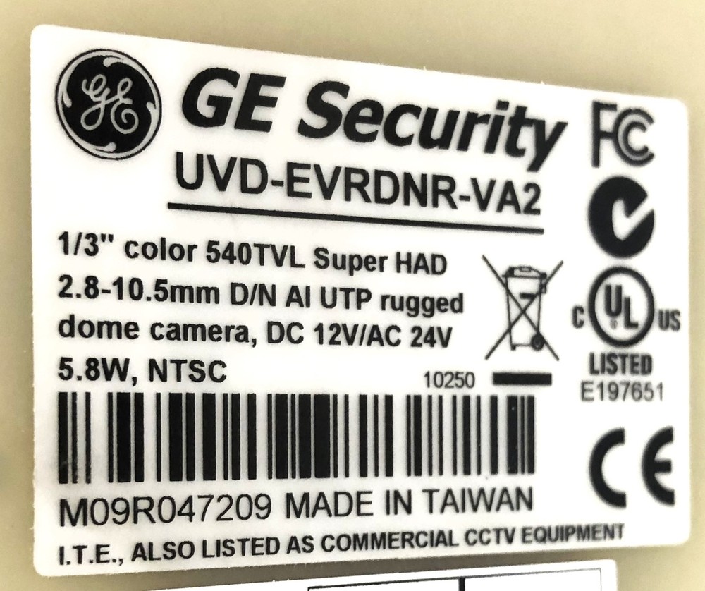 GE Security High Res. Varifocal Lens Dome Camera UVD-EVRDNR-VA2 USED